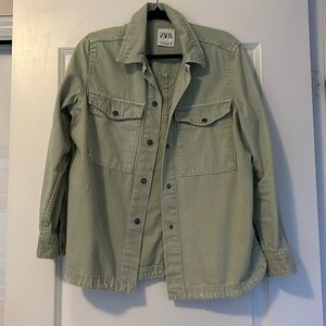 Green Zara washed denim shirt with optional belt